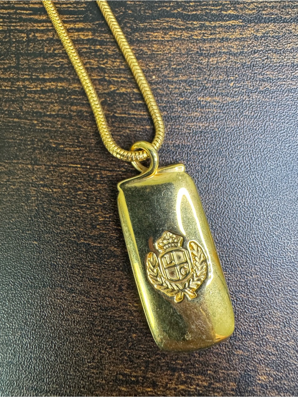 Liz Claiborne Polished Gold-Tone Crest Pendant Necklace - Snake Chain - Picture 7 of 7